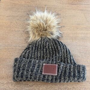 Love Your Melon Black and Tan Knit Pom Beanie